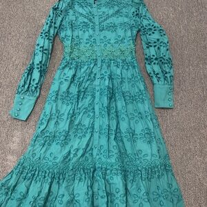 Karen Millen Teal Embroidered Long Sleeve Dress